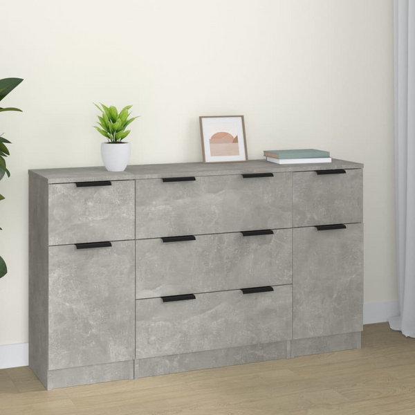 3 Piece Sideboard Set in Concrete Grey - Modern Engineered Wood Sideboards with Ample Storage for Stylish Homes - Premium  from Home Treasures - Just £179.99! Shop now at Home Treasures