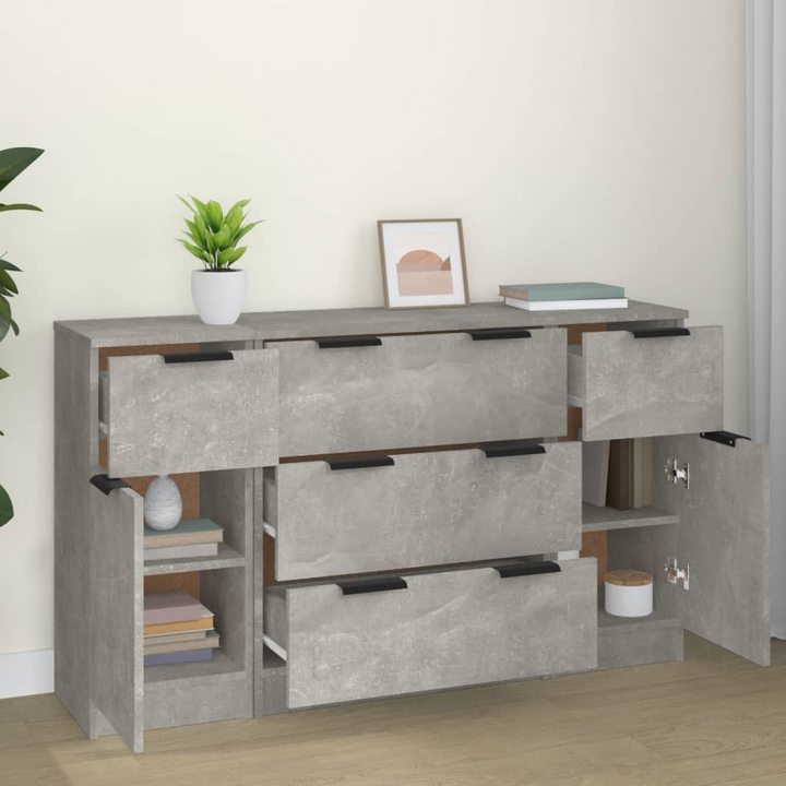 3 Piece Sideboard Set in Concrete Grey - Modern Engineered Wood Sideboards with Ample Storage for Stylish Homes - Premium  from Home Treasures - Just £189.99! Shop now at Home Treasures