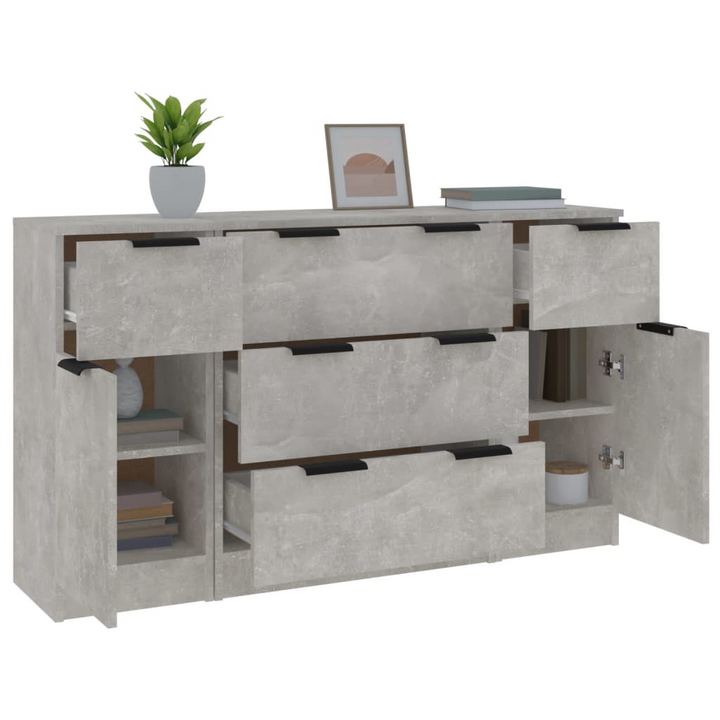 3 Piece Sideboard Set in Concrete Grey - Modern Engineered Wood Sideboards with Ample Storage for Stylish Homes - Premium  from Home Treasures - Just £189.99! Shop now at Home Treasures