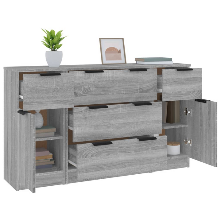 Modern 3 Piece Sideboard Set in Grey - Sonoma Engineered Wood Storage Solution - Premium  from Home Treasures - Just £195.99! Shop now at Home Treasures