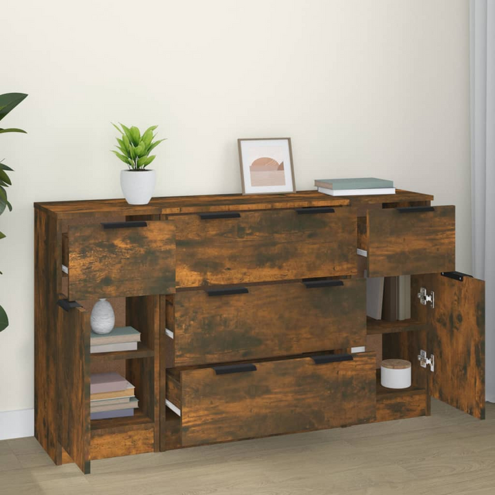 3 Piece Sideboard Set in Elegant Smoked Oak - Modern Storage Solution | Durable Engineered Wood - Premium  from Home Treasures - Just £163.99! Shop now at Home Treasures