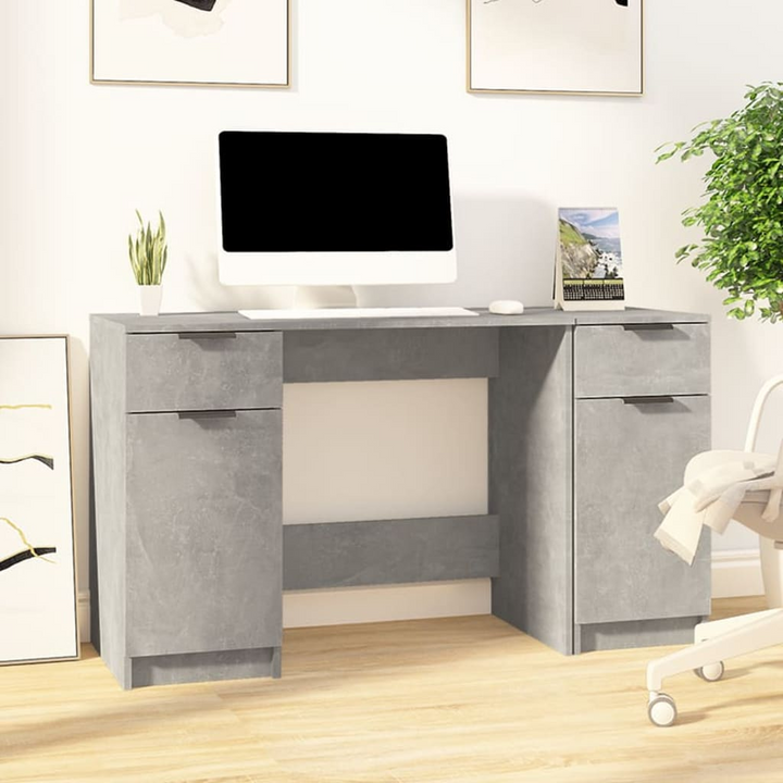 Modern Work Desk with Side Cabinet in Concrete Grey - Sleek Design, Ample Storage, Engineered Wood Construction - Premium  from Home Treasures - Just £142.99! Shop now at Home Treasures