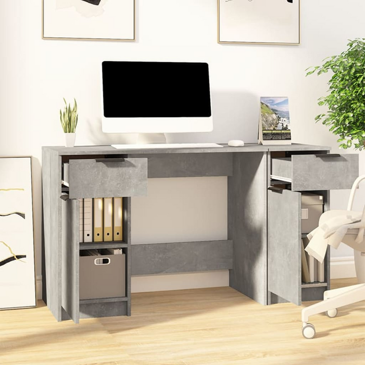 Modern Work Desk with Side Cabinet in Concrete Grey - Sleek Design, Ample Storage, Engineered Wood Construction - Premium  from Home Treasures - Just £142.99! Shop now at Home Treasures