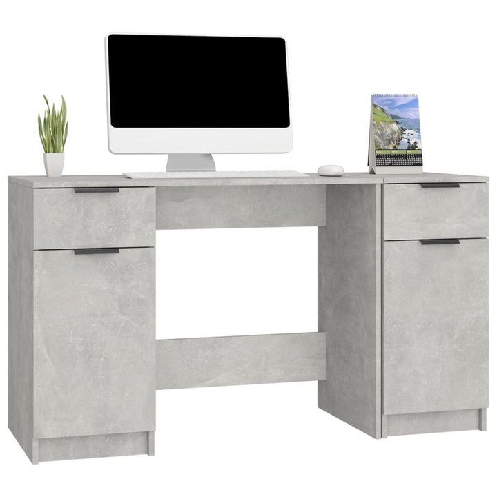 Modern Work Desk with Side Cabinet in Concrete Grey - Sleek Design, Ample Storage, Engineered Wood Construction - Premium  from Home Treasures - Just £142.99! Shop now at Home Treasures