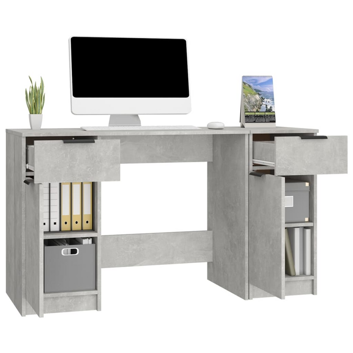 Modern Work Desk with Side Cabinet in Concrete Grey - Sleek Design, Ample Storage, Engineered Wood Construction - Premium  from Home Treasures - Just £142.99! Shop now at Home Treasures