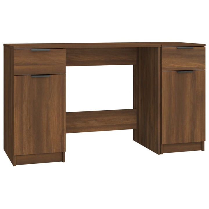 Modern Brown Oak Work Desk with Side Cabinet - Sleek & Spacious Home Office Solution - Premium  from Home Treasures - Just £151.99! Shop now at Home Treasures