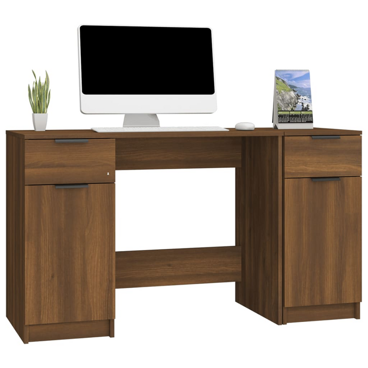 Modern Brown Oak Work Desk with Side Cabinet - Sleek & Spacious Home Office Solution - Premium  from Home Treasures - Just £151.99! Shop now at Home Treasures