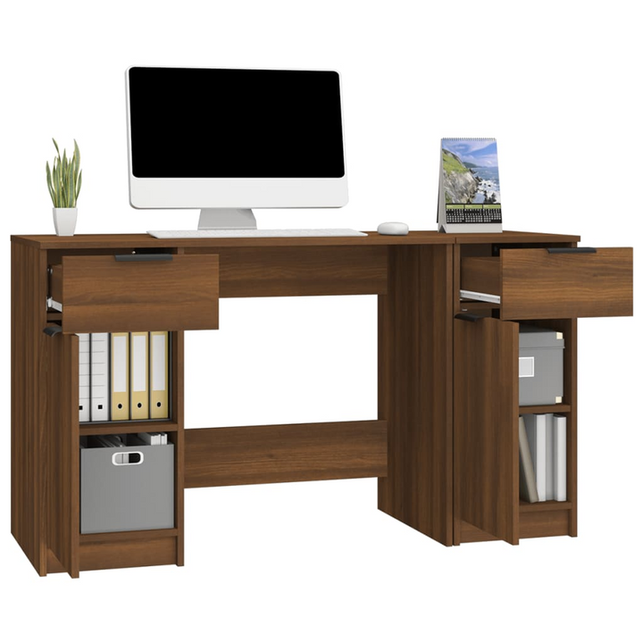 Modern Brown Oak Work Desk with Side Cabinet - Sleek & Spacious Home Office Solution - Premium  from Home Treasures - Just £151.99! Shop now at Home Treasures