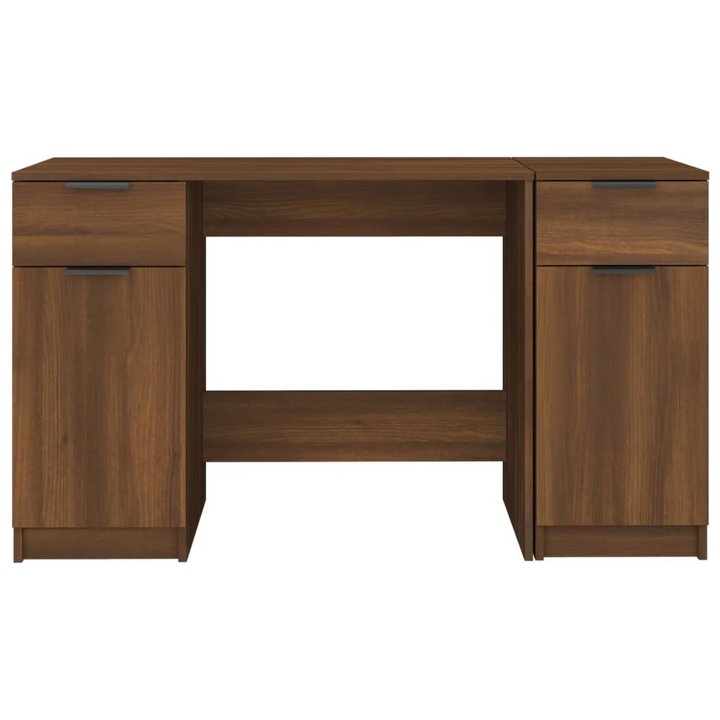 Modern Brown Oak Work Desk with Side Cabinet - Sleek & Spacious Home Office Solution - Premium  from Home Treasures - Just £151.99! Shop now at Home Treasures