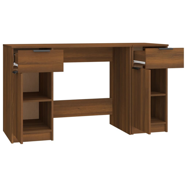 Modern Brown Oak Work Desk with Side Cabinet - Sleek & Spacious Home Office Solution - Premium  from Home Treasures - Just £151.99! Shop now at Home Treasures