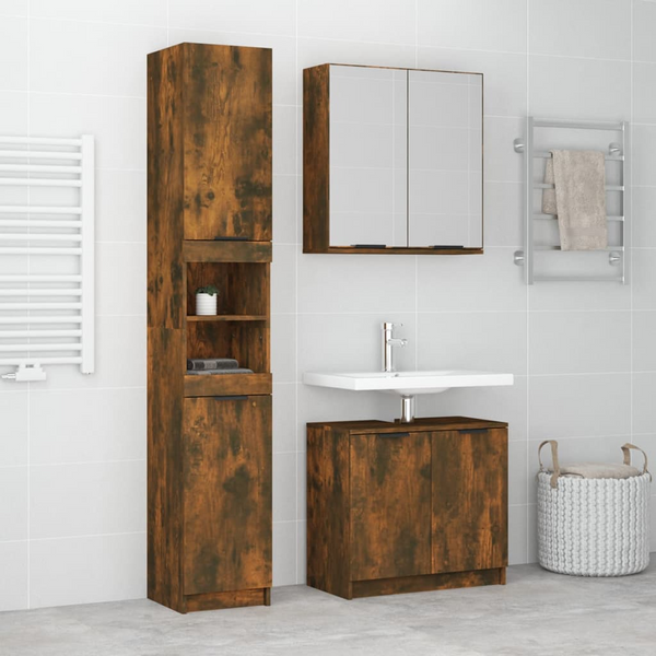 3 Piece Bathroom Cabinet Set - Smoked Oak Finish | Engineered Wood | Ample Storage & Stylish Design - Premium  from Home Treasures - Just £214.99! Shop now at Home Treasures