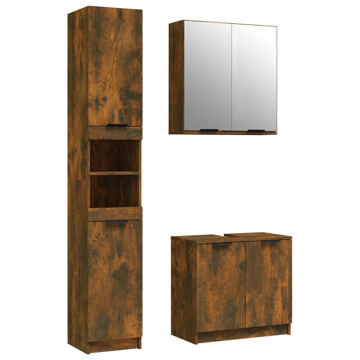 3 Piece Bathroom Cabinet Set - Smoked Oak Finish | Engineered Wood | Ample Storage & Stylish Design - Premium  from Home Treasures - Just £211.99! Shop now at Home Treasures