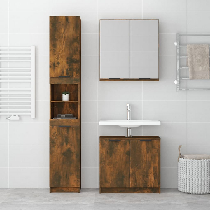 3 Piece Bathroom Cabinet Set - Smoked Oak Finish | Engineered Wood | Ample Storage & Stylish Design - Premium  from Home Treasures - Just £211.99! Shop now at Home Treasures