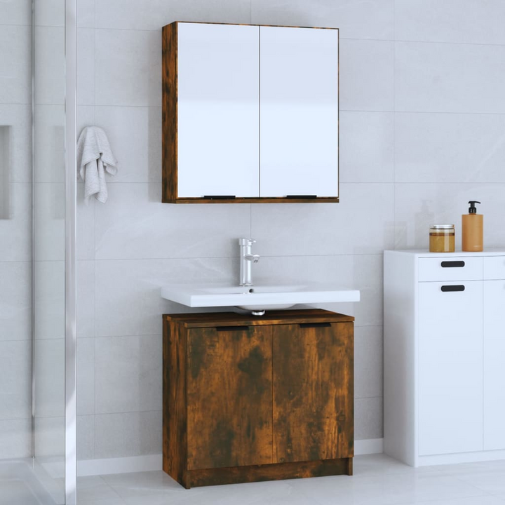 2 Piece Bathroom Cabinet Set - Stylish Smoked Oak Engineered Wood with Ample Storage - Premium  from Home Treasures - Just £111.99! Shop now at Home Treasures