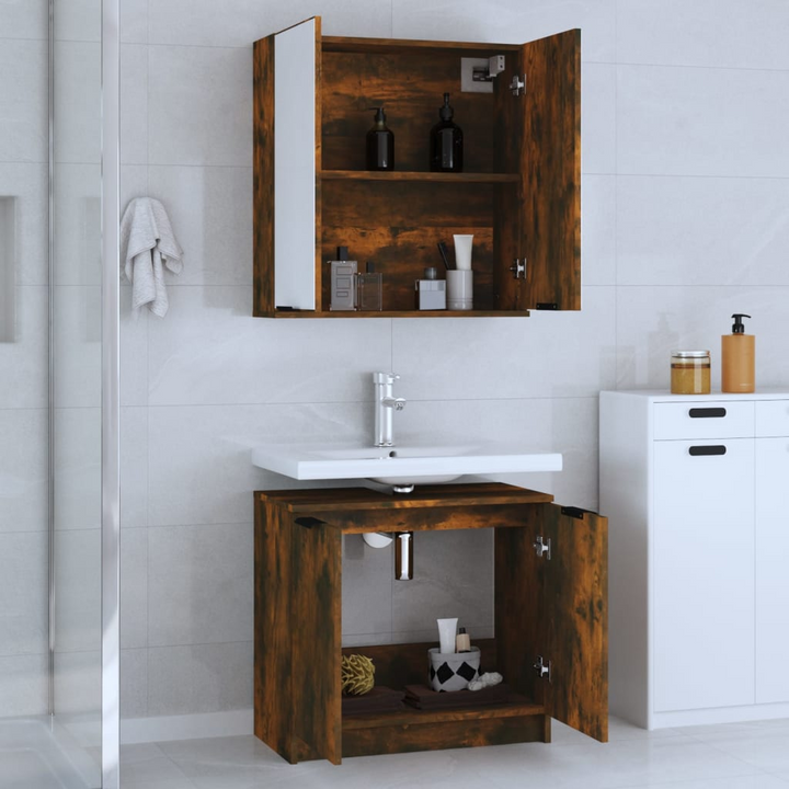 2 Piece Bathroom Cabinet Set - Stylish Smoked Oak Engineered Wood with Ample Storage - Premium  from Home Treasures - Just £111.99! Shop now at Home Treasures