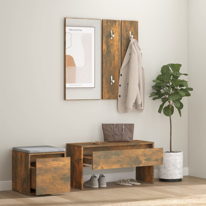 Elegant Hallway Furniture Set in Smoked Oak - Multifunctional Storage Solutions - Premium  from Home Treasures - Just £103.99! Shop now at Home Treasures