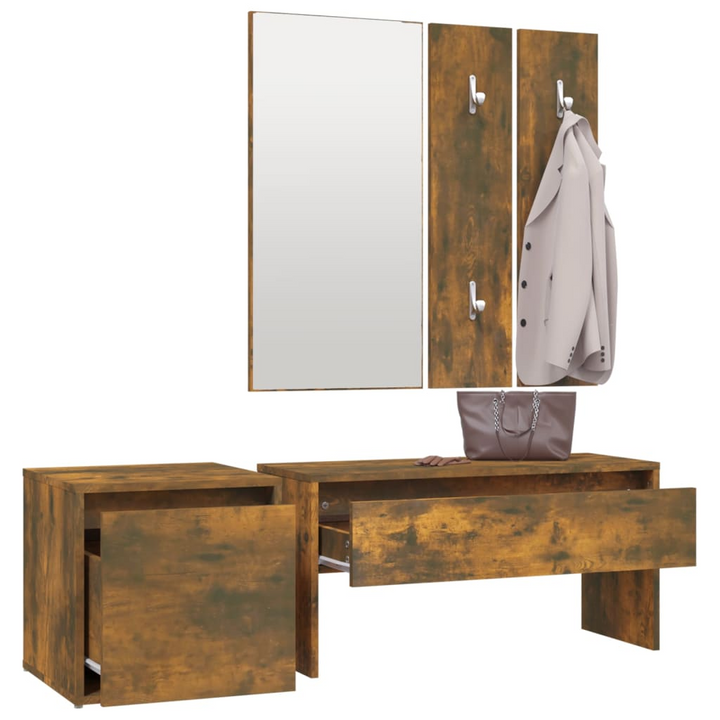 Elegant Hallway Furniture Set in Smoked Oak - Multifunctional Storage Solutions - Premium  from Home Treasures - Just £103.99! Shop now at Home Treasures