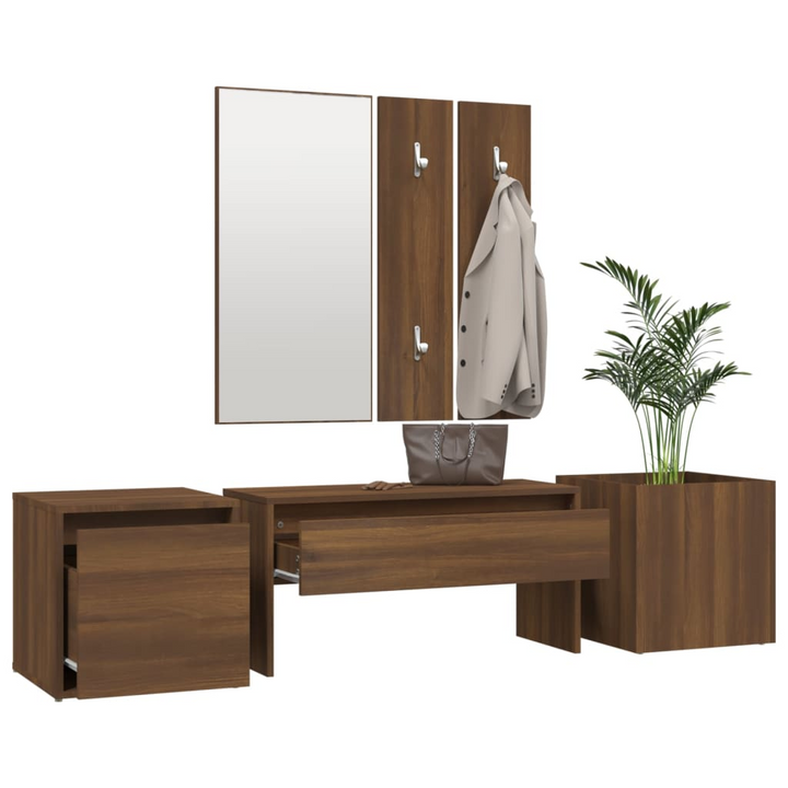 Stylish Hallway Furniture Set (Brown Oak) - Multifunctional Entryway Storage Solution - Premium  from Home Treasures - Just £156.99! Shop now at Home Treasures