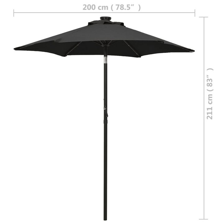 Elegant Black Parasol with LED Lights - 200 x 211 cm | UV Protection & Crank System - Premium  from Home Treasures - Just £81.99! Shop now at Home Treasures