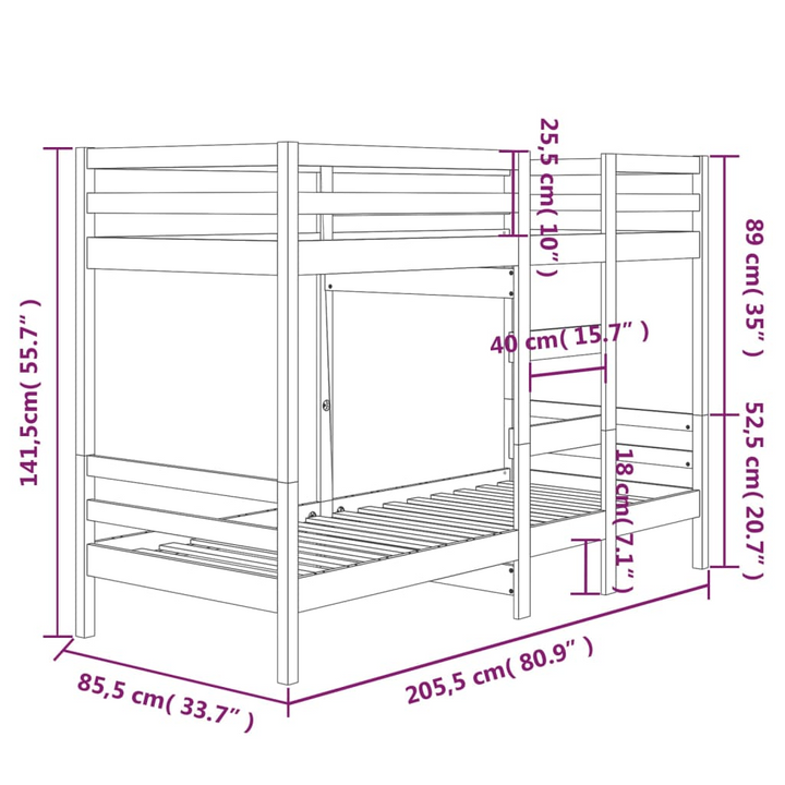 Elegant and Functional Solid Pine Bunk Bed - Space-Saving Solution for Kids' Rooms - 205.5 x 85.5 x 141.5 cm - Premium  from Home Treasures - Just £246.99! Shop now at Home Treasures