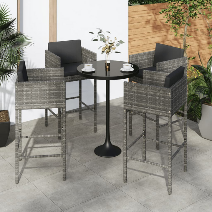 Stylish Poly Rattan Bar Stools Set of 4 with Cushions in Grey - Comfortable and Durable Outdoor Seating - Premium  from Home Treasures - Just £244.99! Shop now at Home Treasures