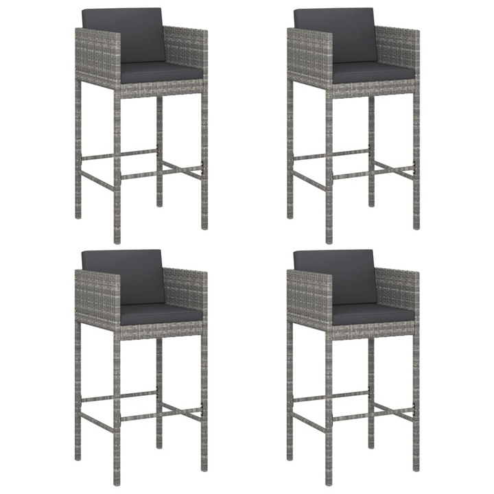 Stylish Poly Rattan Bar Stools Set of 4 with Cushions in Grey - Comfortable and Durable Outdoor Seating - Premium  from Home Treasures - Just £244.99! Shop now at Home Treasures