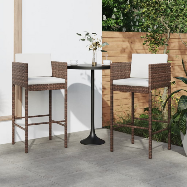 Poly Rattan Bar Stools - Set of 2 with Cushions, Brown - Weather-Resistant & Stylish Outdoor Seating - Premium  from Home Treasures - Just £145.99! Shop now at Home Treasures