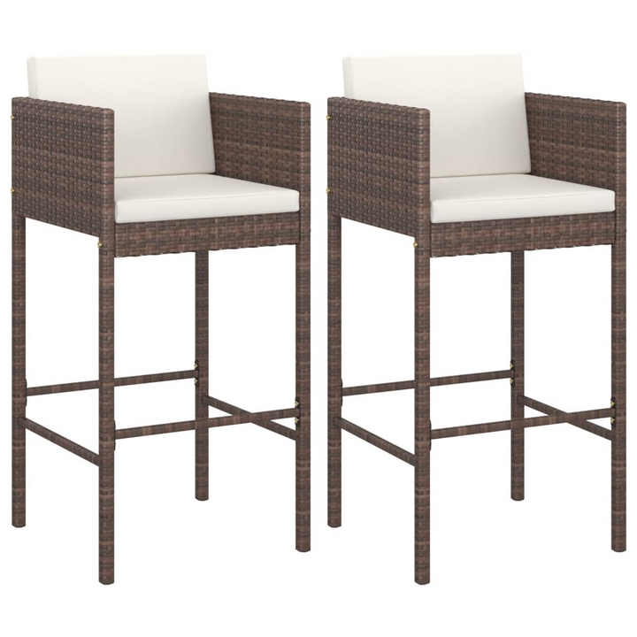 Poly Rattan Bar Stools - Set of 2 with Cushions, Brown - Weather-Resistant & Stylish Outdoor Seating - Premium  from Home Treasures - Just £145.99! Shop now at Home Treasures