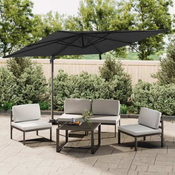 LED Cantilever Umbrella Black 400x300 cm | Solar-Powered LED Patio Umbrella with UV Protection, Tilt & Rotate, Water-Resistant Fabric, Crank System - Premium  from Home Treasures - Just £263.99! Shop now at Home Treasures