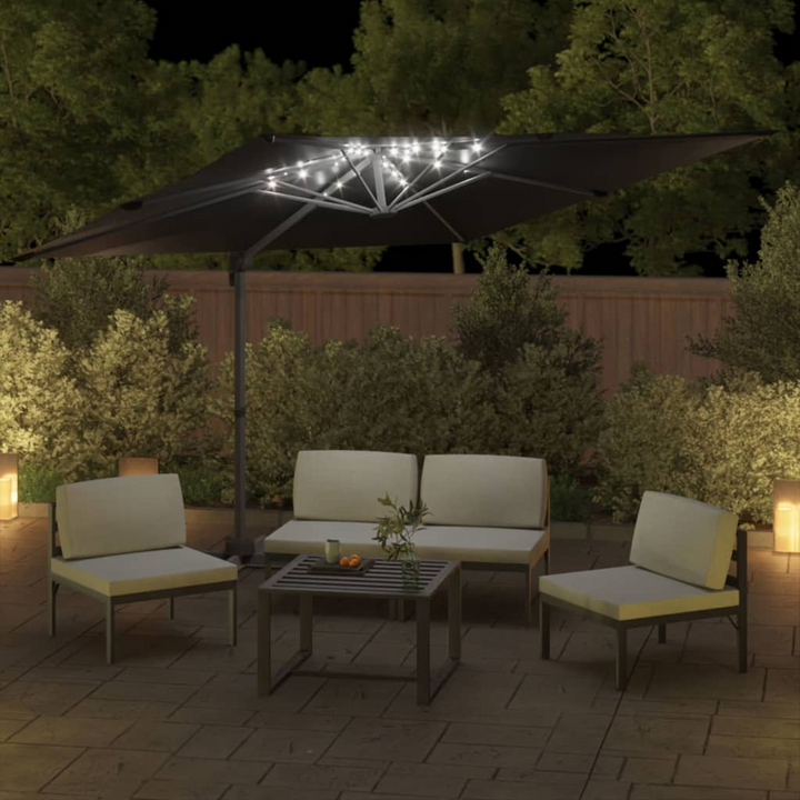 LED Cantilever Umbrella Black 400x300 cm | Solar-Powered LED Patio Umbrella with UV Protection, Tilt & Rotate, Water-Resistant Fabric, Crank System - Premium  from Home Treasures - Just £263.99! Shop now at Home Treasures