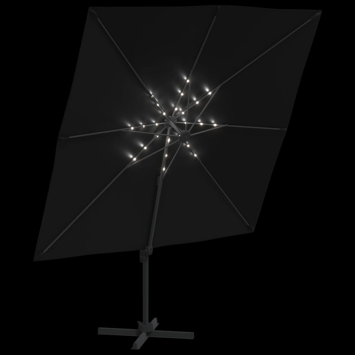 LED Cantilever Umbrella Black 400x300 cm | Solar-Powered LED Patio Umbrella with UV Protection, Tilt & Rotate, Water-Resistant Fabric, Crank System - Premium  from Home Treasures - Just £263.99! Shop now at Home Treasures