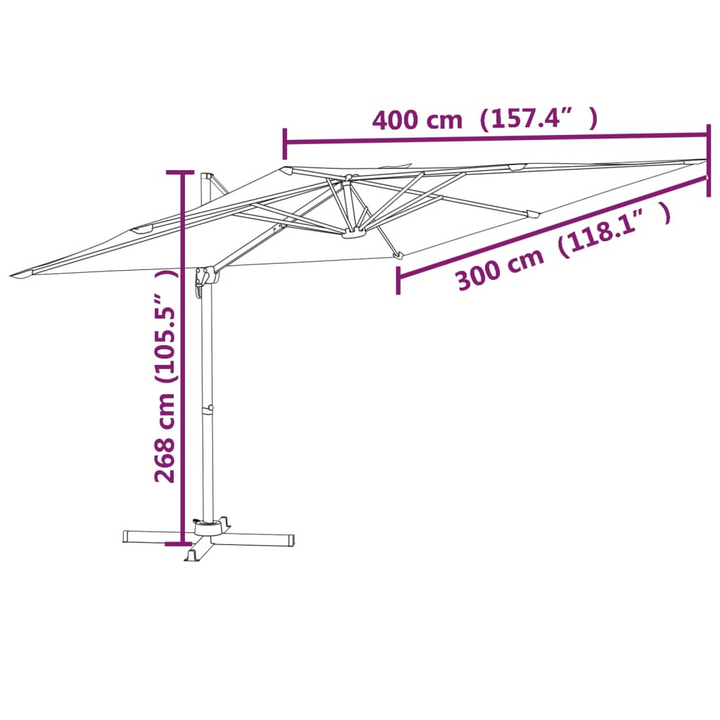 LED Cantilever Umbrella Black 400x300 cm | Solar-Powered LED Patio Umbrella with UV Protection, Tilt & Rotate, Water-Resistant Fabric, Crank System - Premium  from Home Treasures - Just £263.99! Shop now at Home Treasures