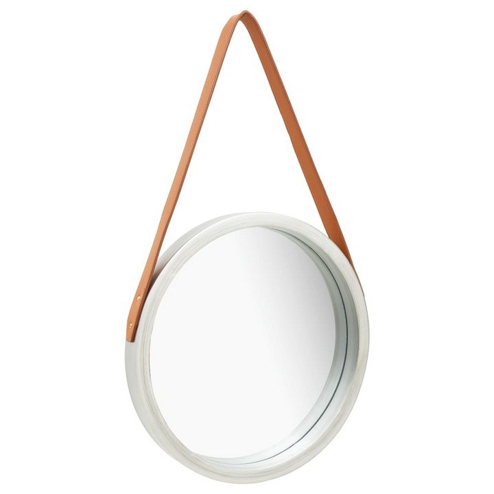 Silver Wall Mirror with Adjustable Faux Leather Strap - Modern Vintage Round Design - Premium  from Home Treasures - Just £34.99! Shop now at Home Treasures