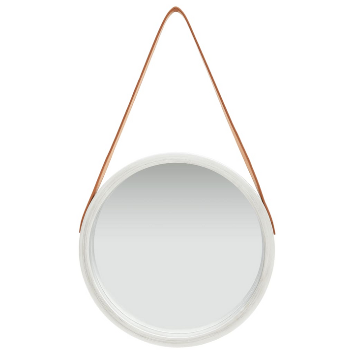 Silver Wall Mirror with Adjustable Faux Leather Strap - Modern Vintage Round Design - Premium  from Home Treasures - Just £34.99! Shop now at Home Treasures