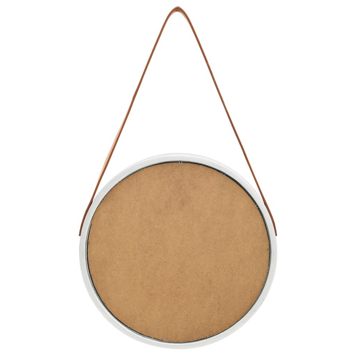 Silver Wall Mirror with Adjustable Faux Leather Strap - Modern Vintage Round Design - Premium  from Home Treasures - Just £34.99! Shop now at Home Treasures