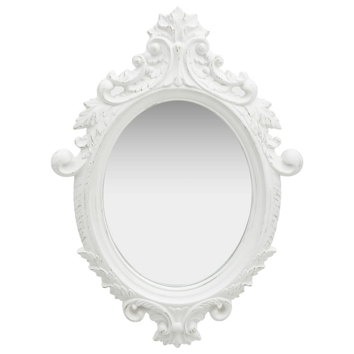 Elegant Castle Style Wall Mirror - 56x76 cm, White Ornate Frame, Antique Oval Shape with Mounting Hook - Premium  from Home Treasures - Just £60.99! Shop now at Home Treasures