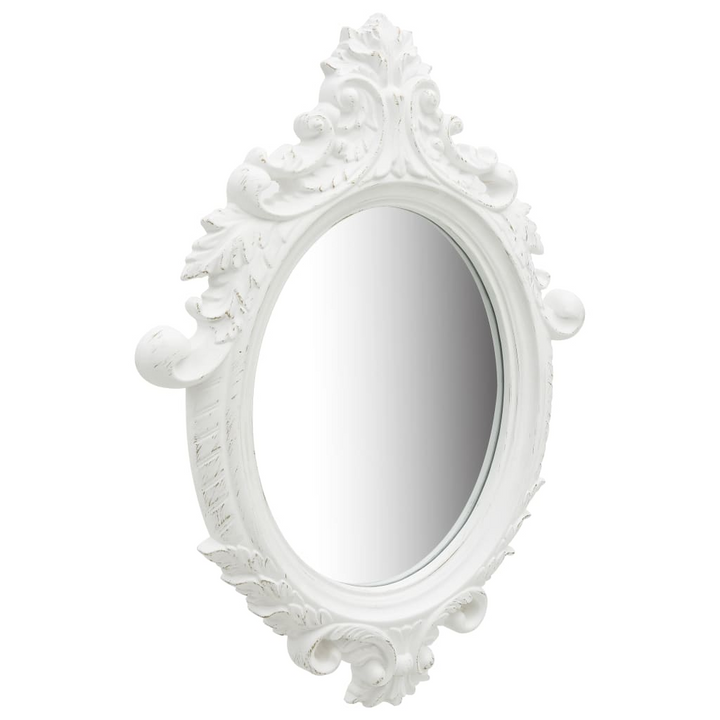 Elegant Castle Style Wall Mirror - 56x76 cm, White Ornate Frame, Antique Oval Shape with Mounting Hook - Premium  from Home Treasures - Just £60.99! Shop now at Home Treasures