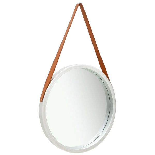 Vintage-Style 50 cm Silver Wall Mirror with Adjustable Faux Leather Strap | Paulownia Wood Frame - Premium  from Home Treasures - Just £42.99! Shop now at Home Treasures