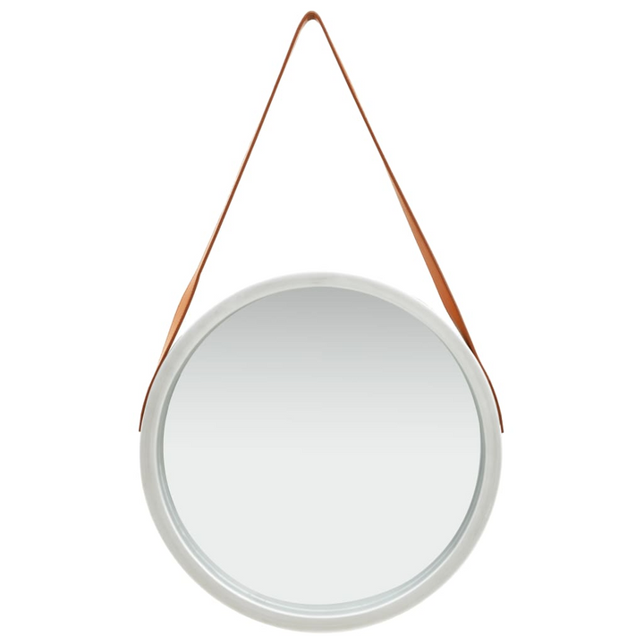 Vintage-Style 50 cm Silver Wall Mirror with Adjustable Faux Leather Strap | Paulownia Wood Frame - Premium  from Home Treasures - Just £42.99! Shop now at Home Treasures