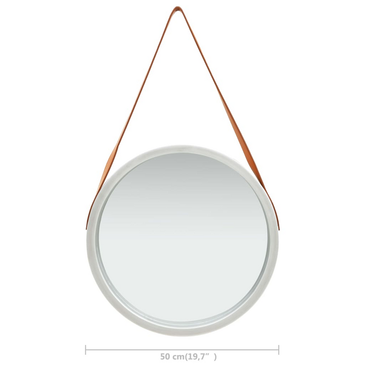 Vintage-Style 50 cm Silver Wall Mirror with Adjustable Faux Leather Strap | Paulownia Wood Frame - Premium  from Home Treasures - Just £42.99! Shop now at Home Treasures