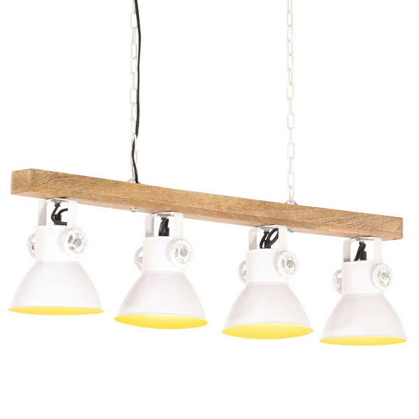 Industrial Ceiling Lamp - White E27 Mango Wood Fixture with 4 Iron Shades - Premium  from Home Treasures - Just £66.99! Shop now at Home Treasures