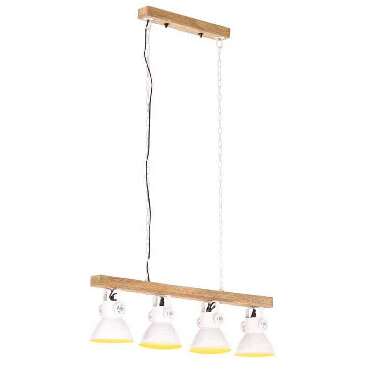 Industrial Ceiling Lamp - White E27 Mango Wood Fixture with 4 Iron Shades - Premium  from Home Treasures - Just £66.99! Shop now at Home Treasures