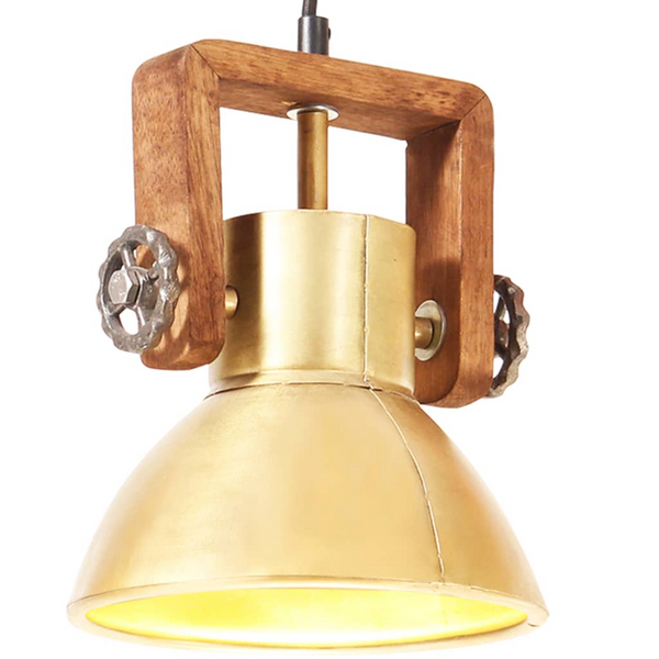 Industrial Hanging Lamp - 25W Brass Finish, Round 19 cm E27 - Vintage Style Ceiling Light with Mango Wood Bar - Premium  from Home Treasures - Just £38.99! Shop now at Home Treasures