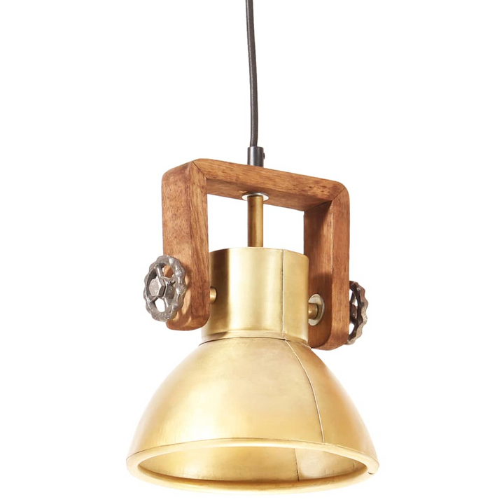 Industrial Hanging Lamp - 25W Brass Finish, Round 19 cm E27 - Vintage Style Ceiling Light with Mango Wood Bar - Premium  from Home Treasures - Just £38.99! Shop now at Home Treasures