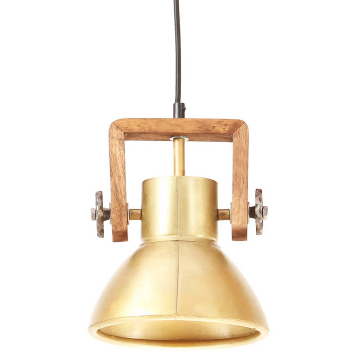 Industrial Hanging Lamp - 25W Brass Finish, Round 19 cm E27 - Vintage Style Ceiling Light with Mango Wood Bar - Premium  from Home Treasures - Just £38.99! Shop now at Home Treasures