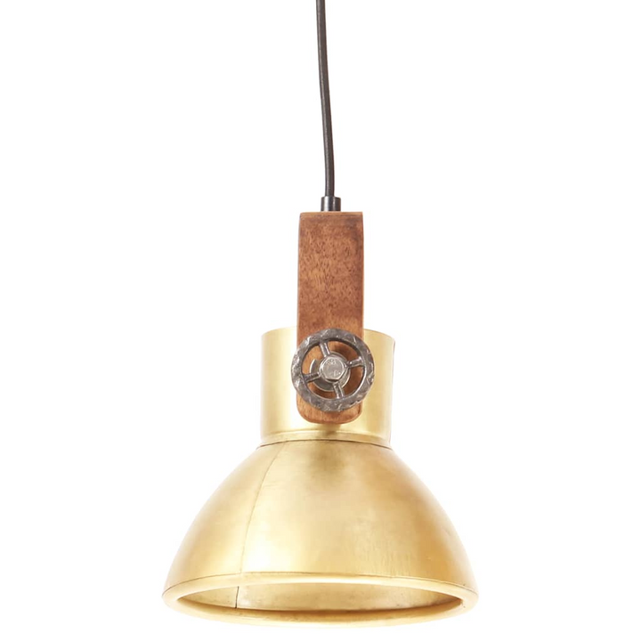 Industrial Hanging Lamp - 25W Brass Finish, Round 19 cm E27 - Vintage Style Ceiling Light with Mango Wood Bar - Premium  from Home Treasures - Just £38.99! Shop now at Home Treasures