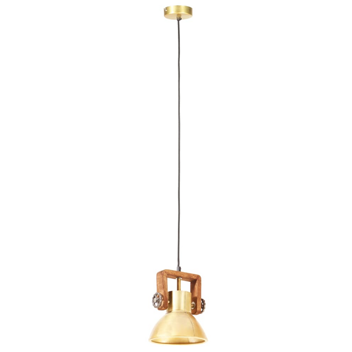 Industrial Hanging Lamp - 25W Brass Finish, Round 19 cm E27 - Vintage Style Ceiling Light with Mango Wood Bar - Premium  from Home Treasures - Just £38.99! Shop now at Home Treasures