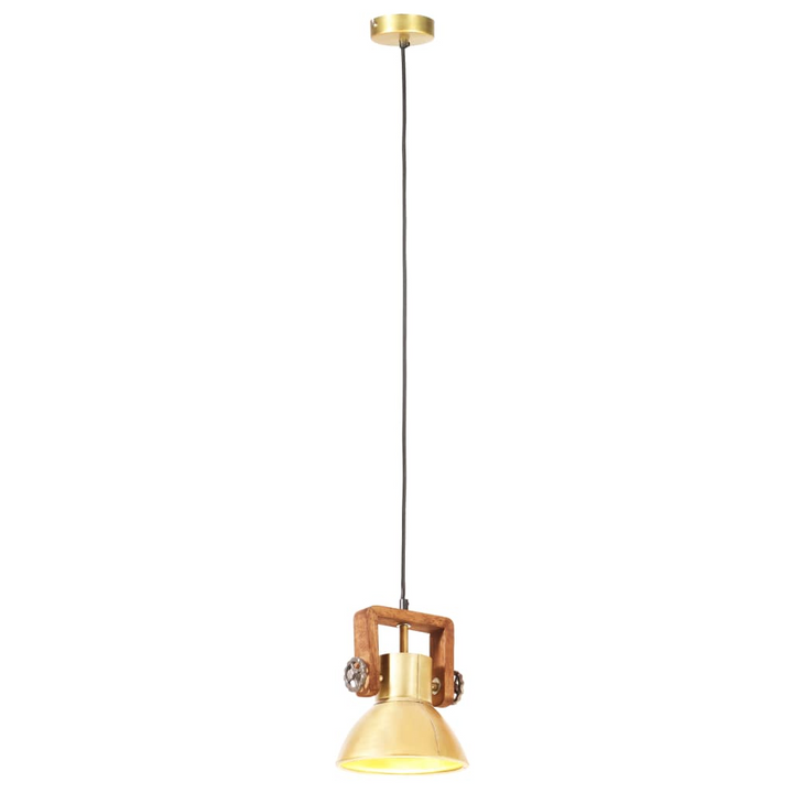 Industrial Hanging Lamp - 25W Brass Finish, Round 19 cm E27 - Vintage Style Ceiling Light with Mango Wood Bar - Premium  from Home Treasures - Just £38.99! Shop now at Home Treasures