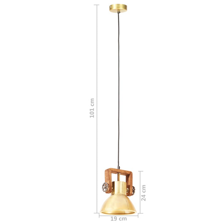 Industrial Hanging Lamp - 25W Brass Finish, Round 19 cm E27 - Vintage Style Ceiling Light with Mango Wood Bar - Premium  from Home Treasures - Just £38.99! Shop now at Home Treasures