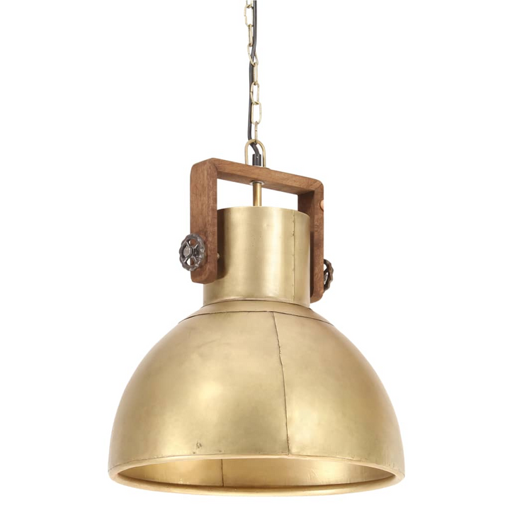 Industrial Hanging Lamp - 25W Brass Round Pendant Light with Mango Wood Accent and 40cm Diameter Shade, E27 Socket - Premium  from Home Treasures - Just £83.99! Shop now at Home Treasures